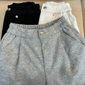 Quần nỉ 2 da ống rộng lưng cao siêu rộng phối cúc khóa trước lưng cao cạp chun dày dặn mềm mịn không xù