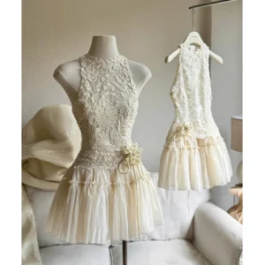 Đầm yếm ren hoa sát nách phối voan sang chảnh tôn dáng gợi cảm